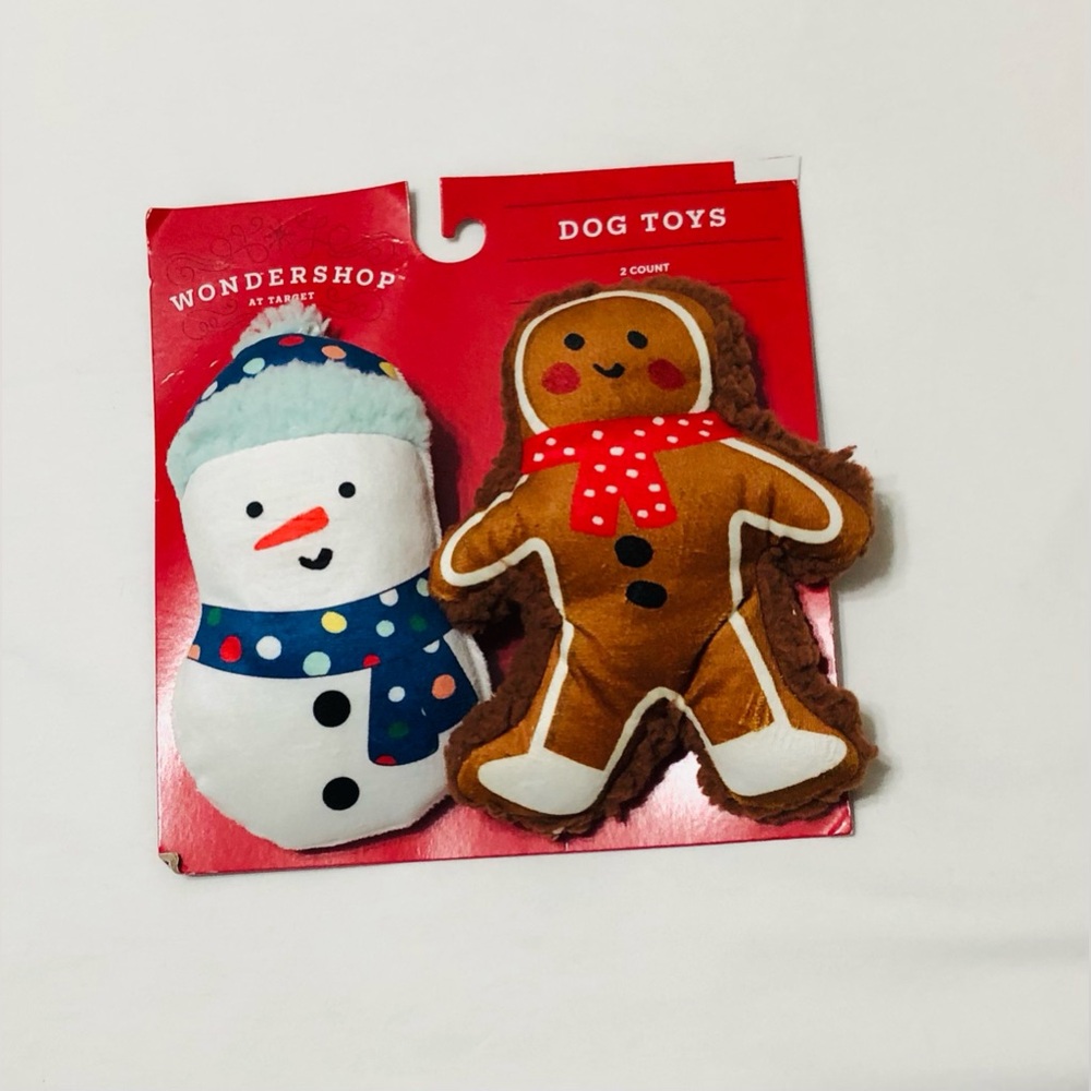 2 count Dog toys plush squishy sound snowmen gingerbread.